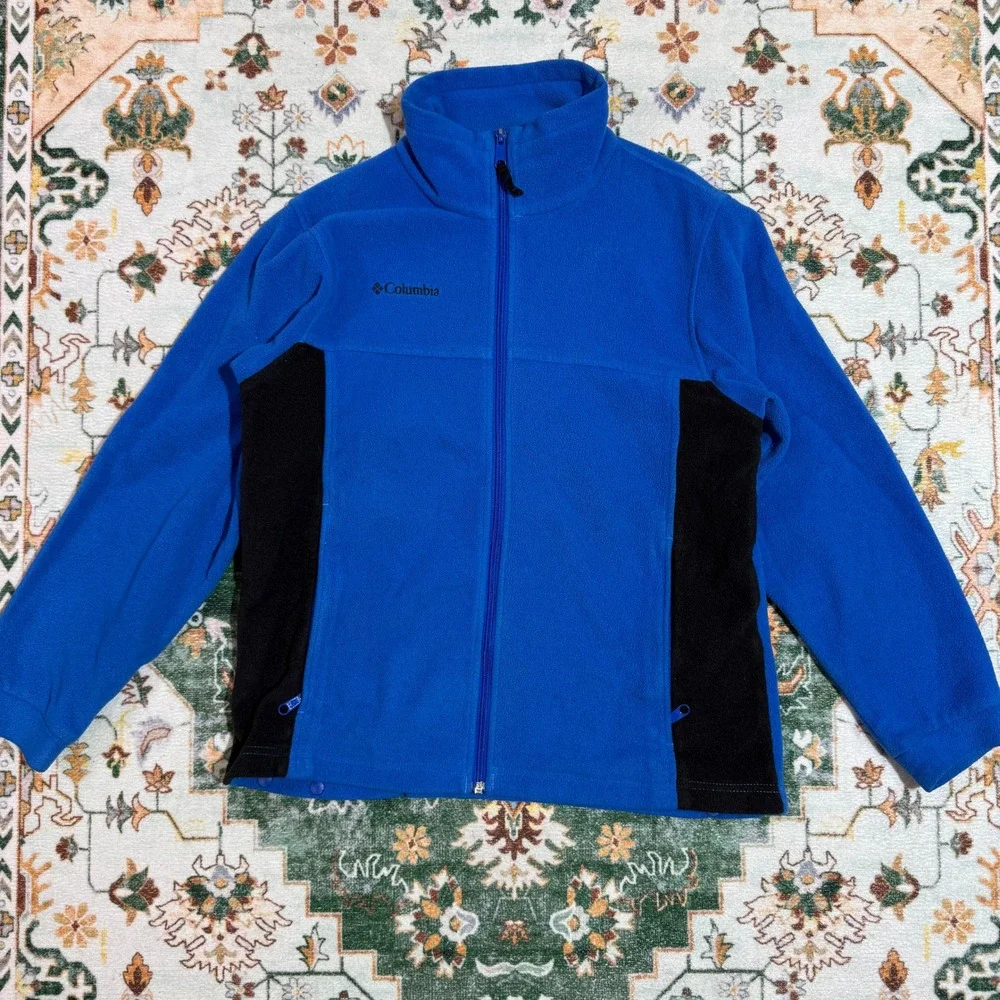 Columbia Fleece Jacket Kids Youth Blue‎ Black Full Zip Outdoor Adventure Warm